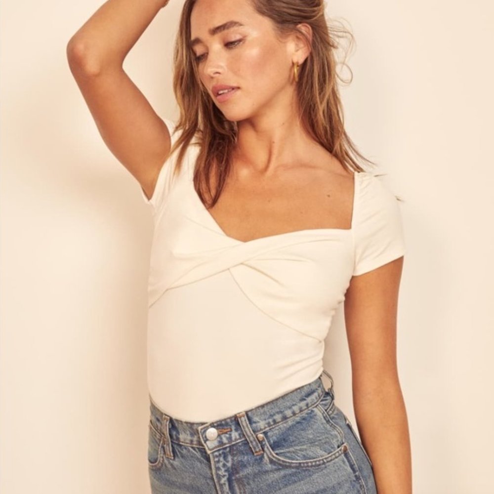 Reformation Aida Cross Front White Tee Top